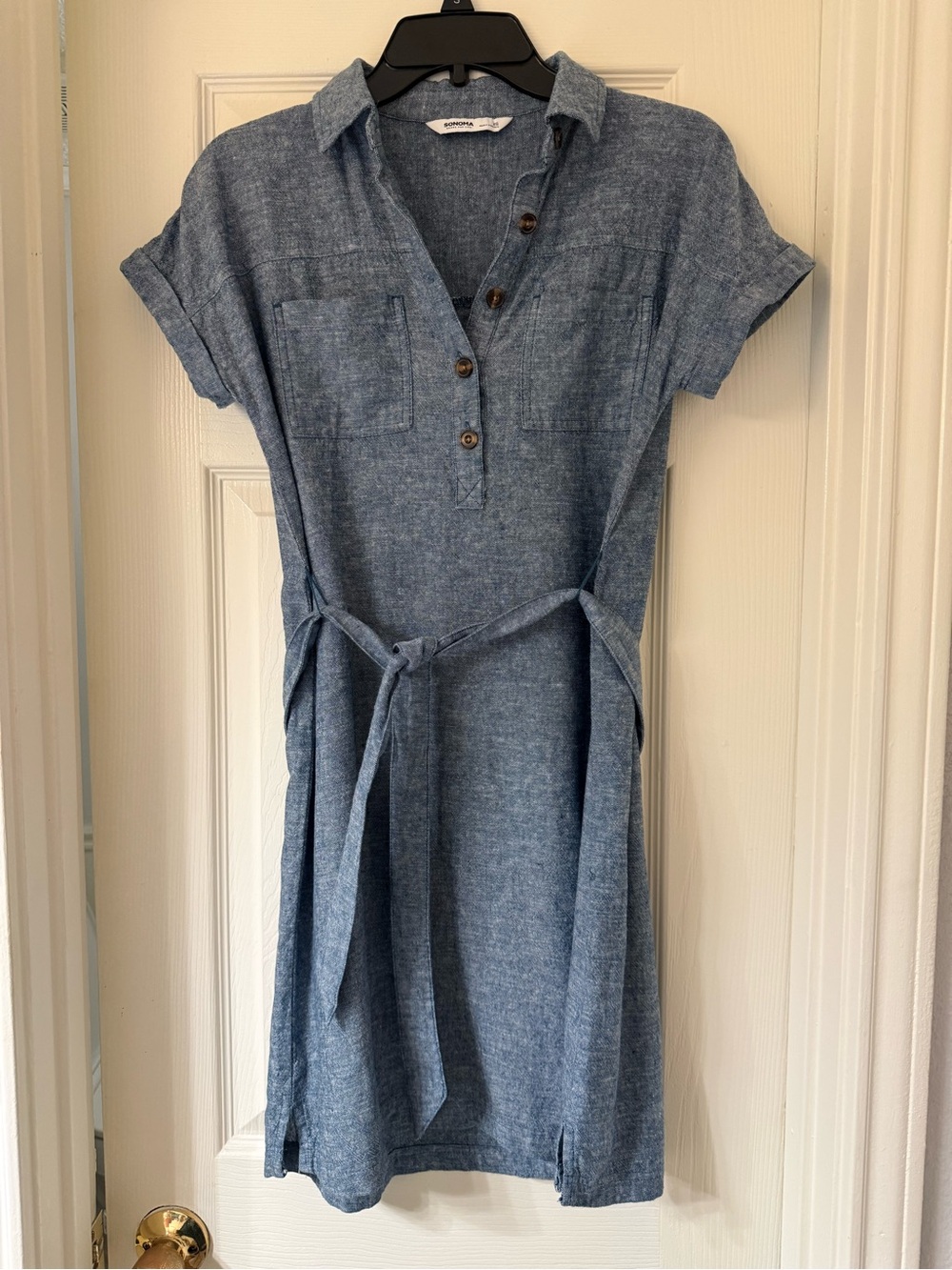 Sonoma Blue Chambray Shirt Dress with Self Tie